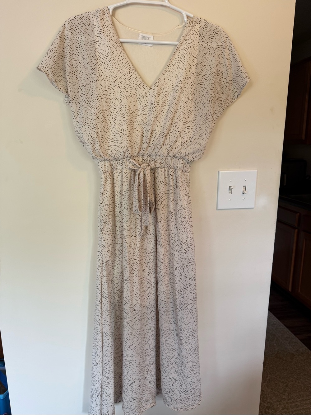 Sienna Sky Cream Maxi Dress with Subtle Dot Print